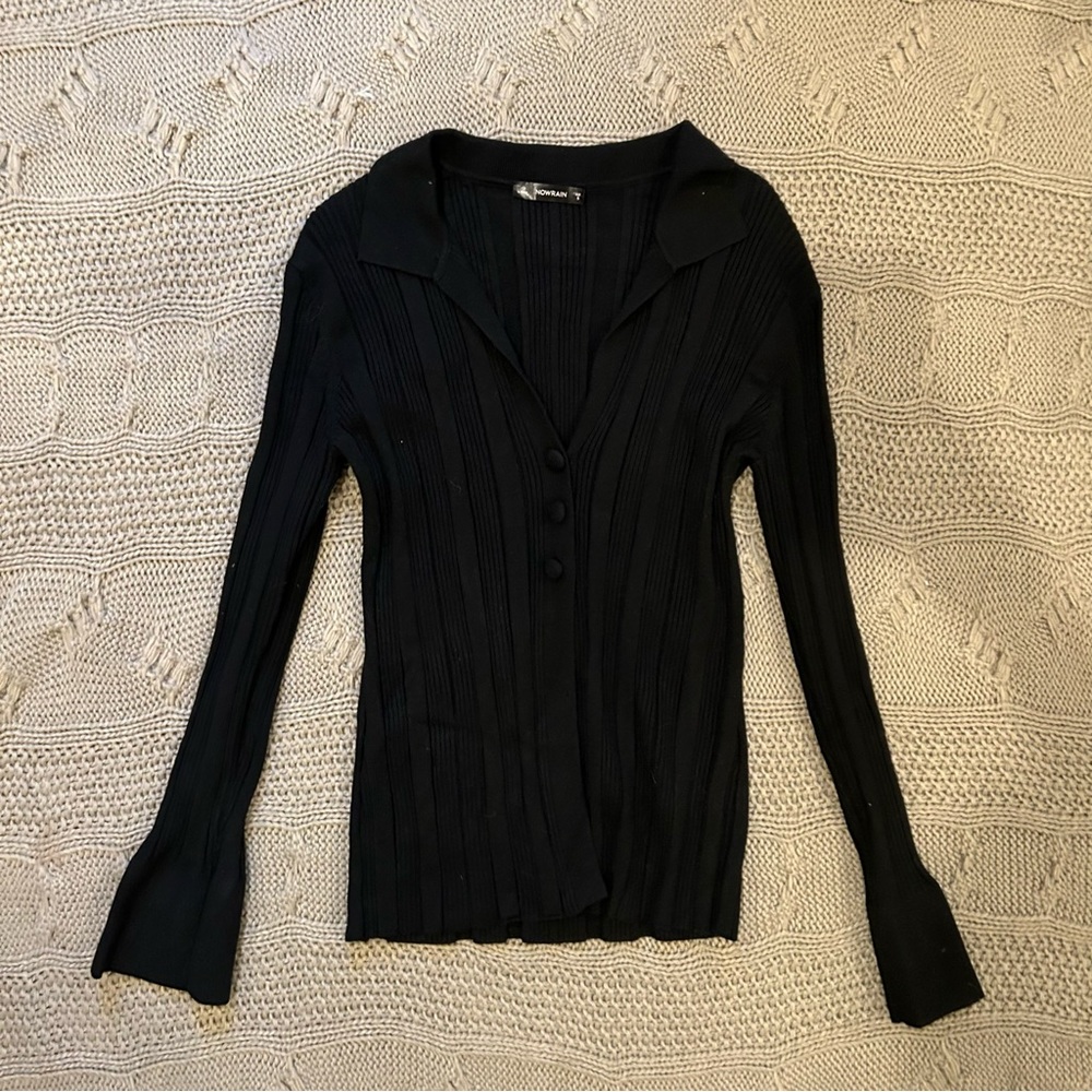 Classic Black Ribbed Button-Down Sweater
